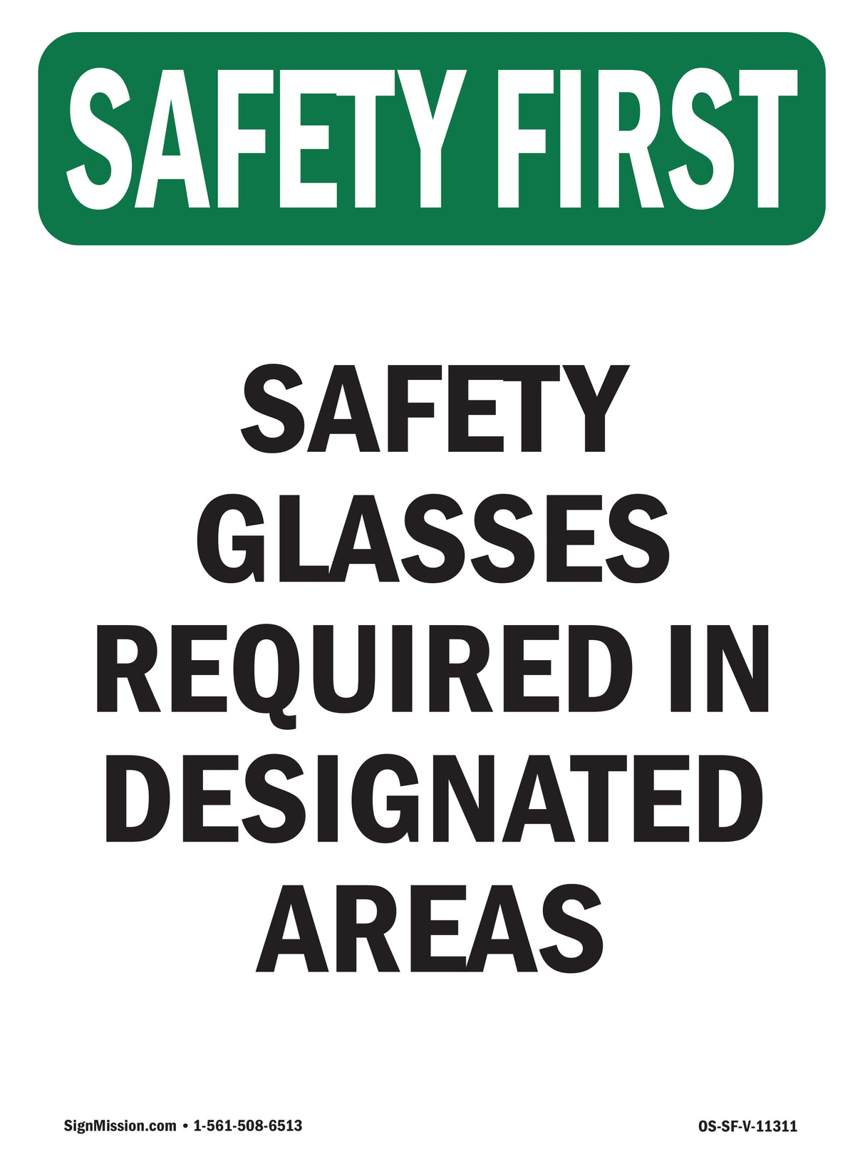 Safety Glasses Required In Designated