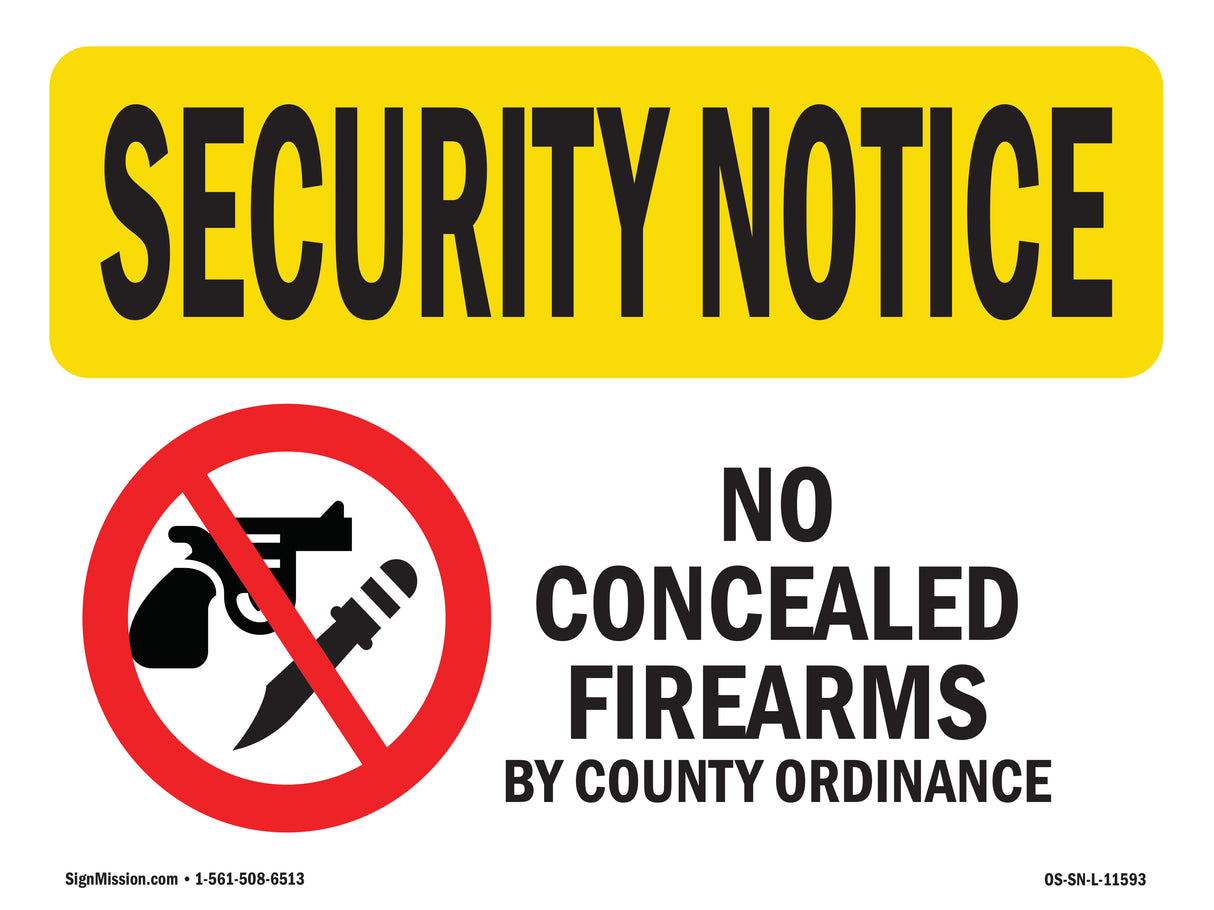 No Concealed Weapons By County