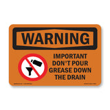 Important Don't Pour Grease With Symbol