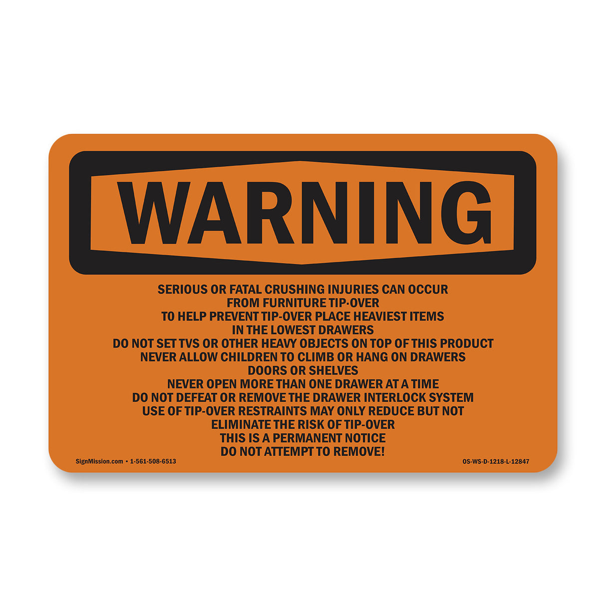 Tip-Over Hazard Do Not Attempt To Remove