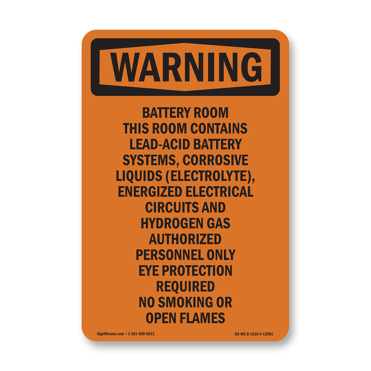 Battery Room This Room Contains Lead-Acid