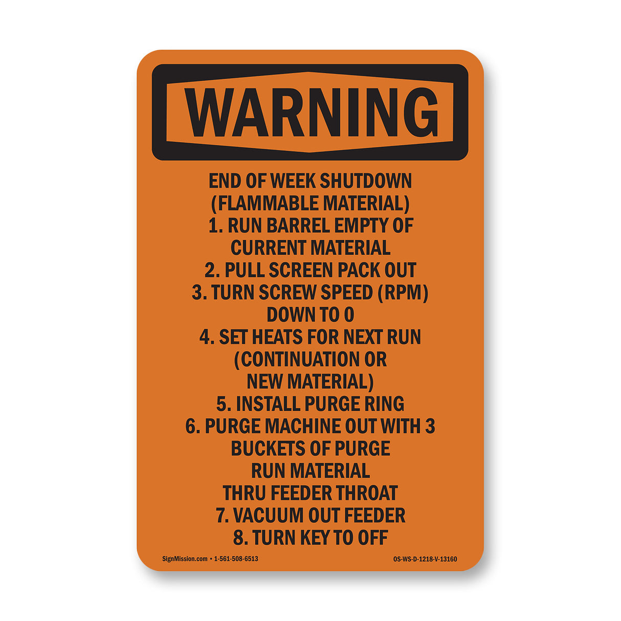 End Of Week Shutdown (Flammable Material)