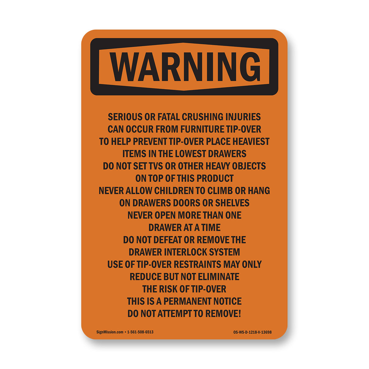 Tip-Over Hazard Do Not Attempt To Remove