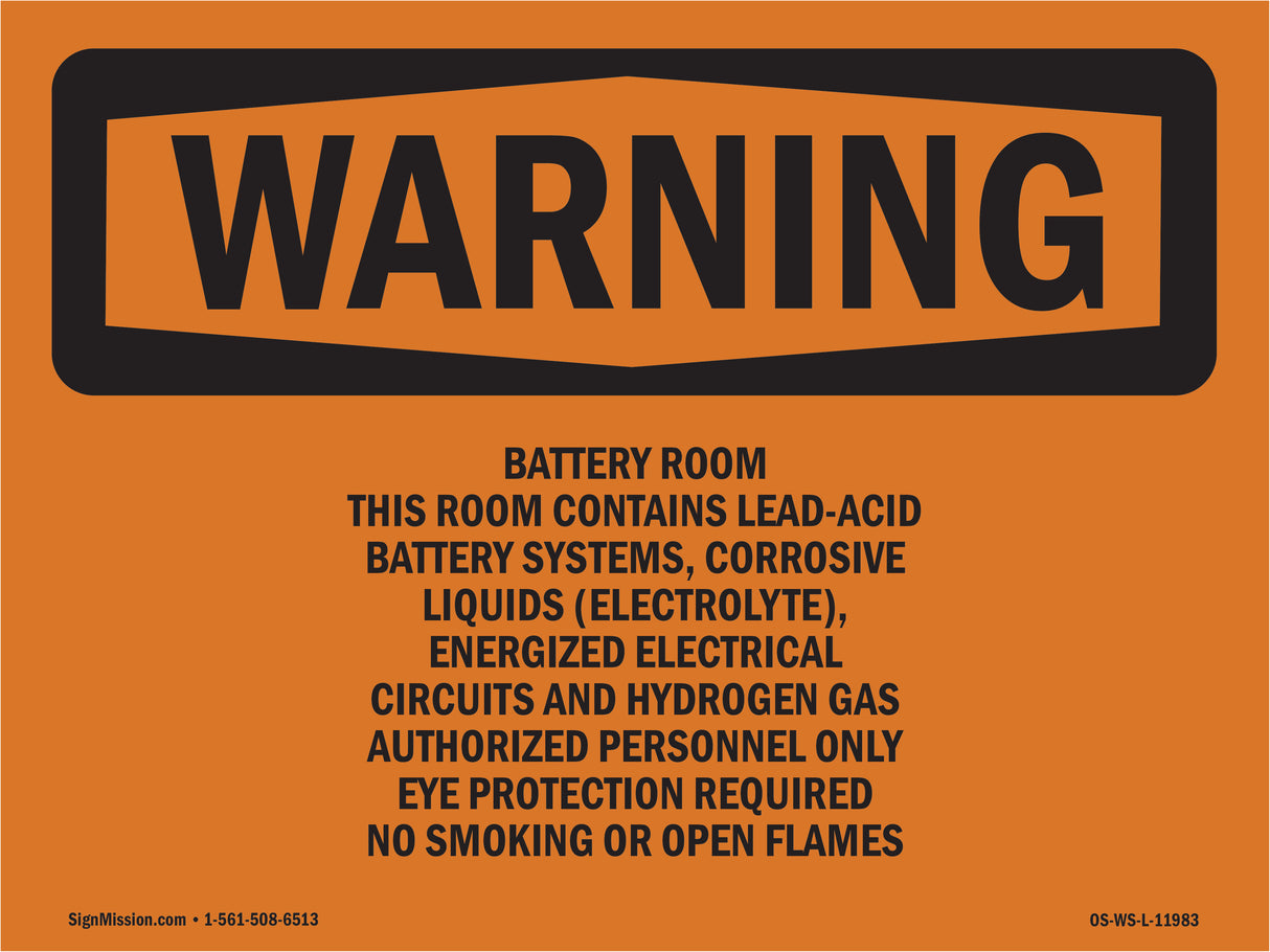 Battery Room This Room Contains Lead-Acid