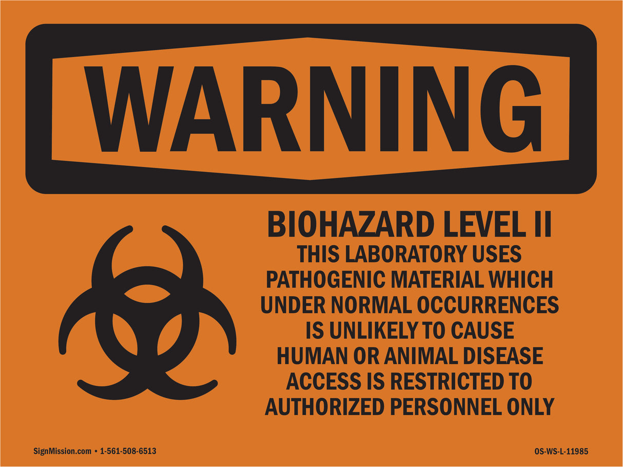 Biohazard Level II This Laboratory With Symbol