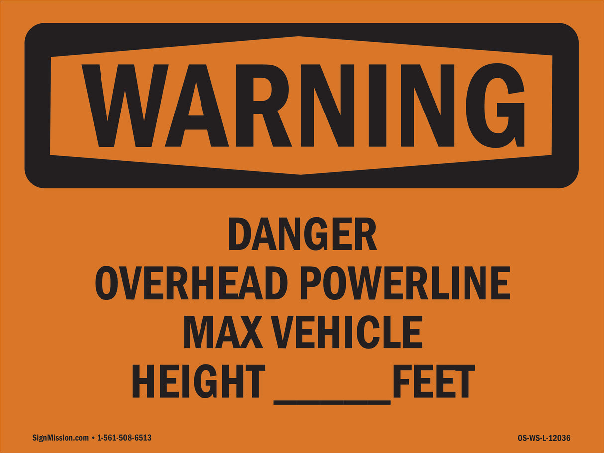 Danger Overhead Powerline Max Vehicle Height