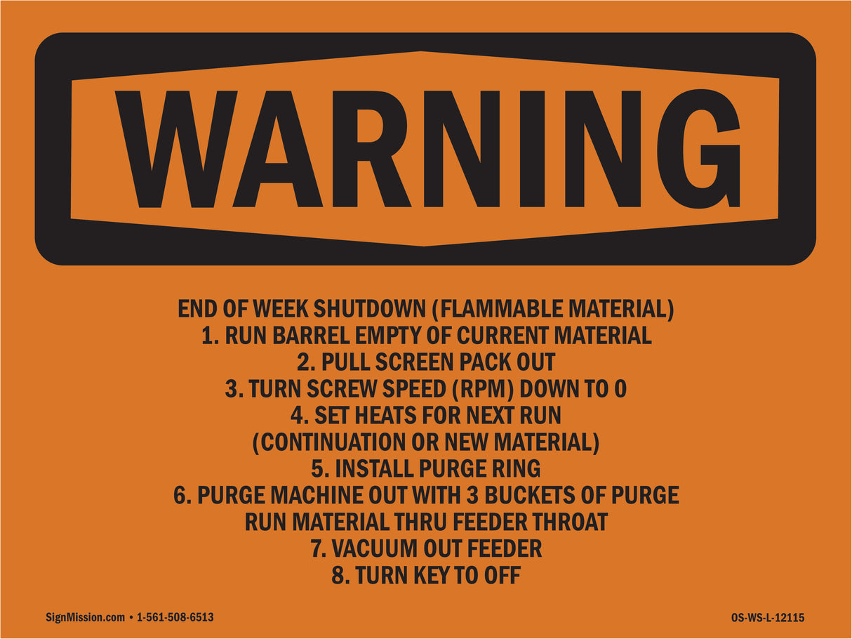 End Of Week Shutdown (Flammable Material)