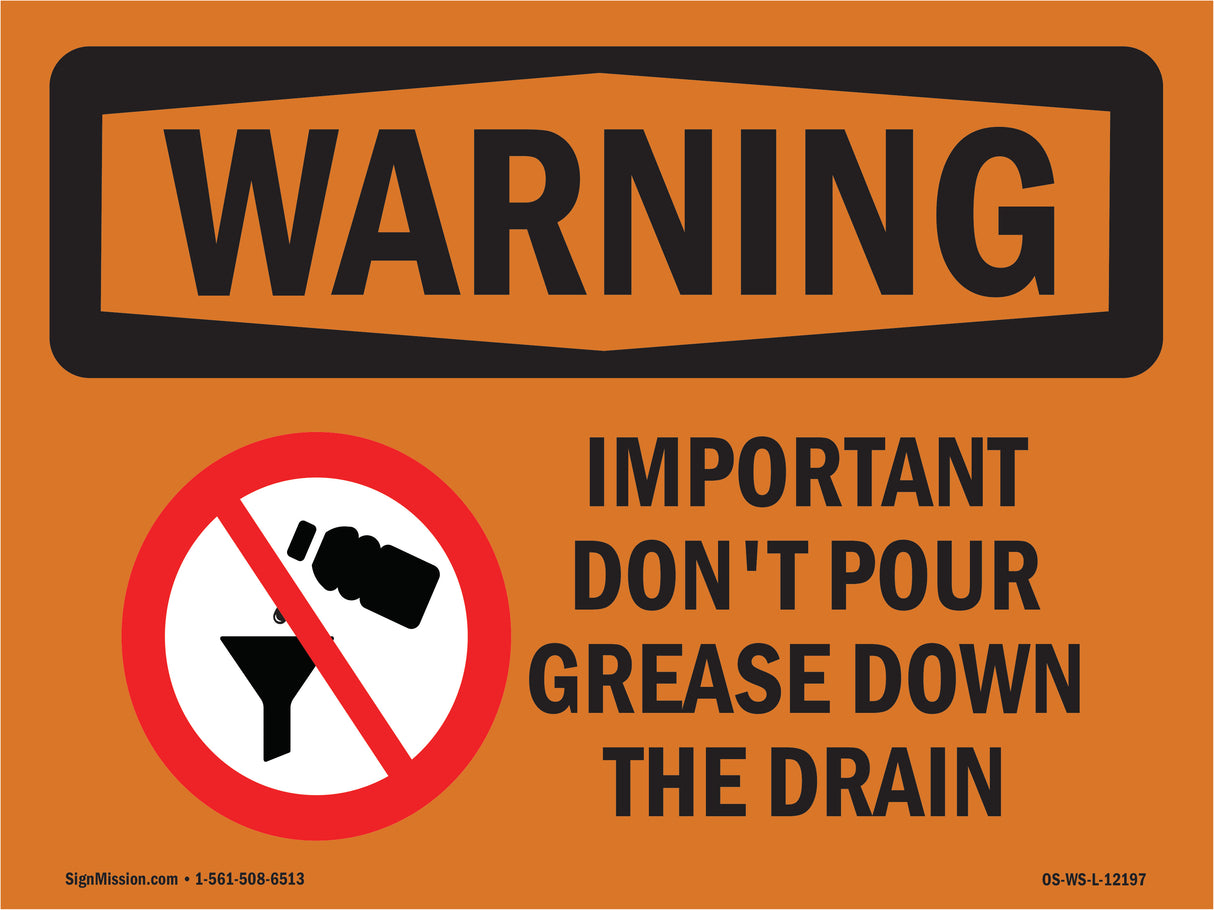 Important Don't Pour Grease With Symbol