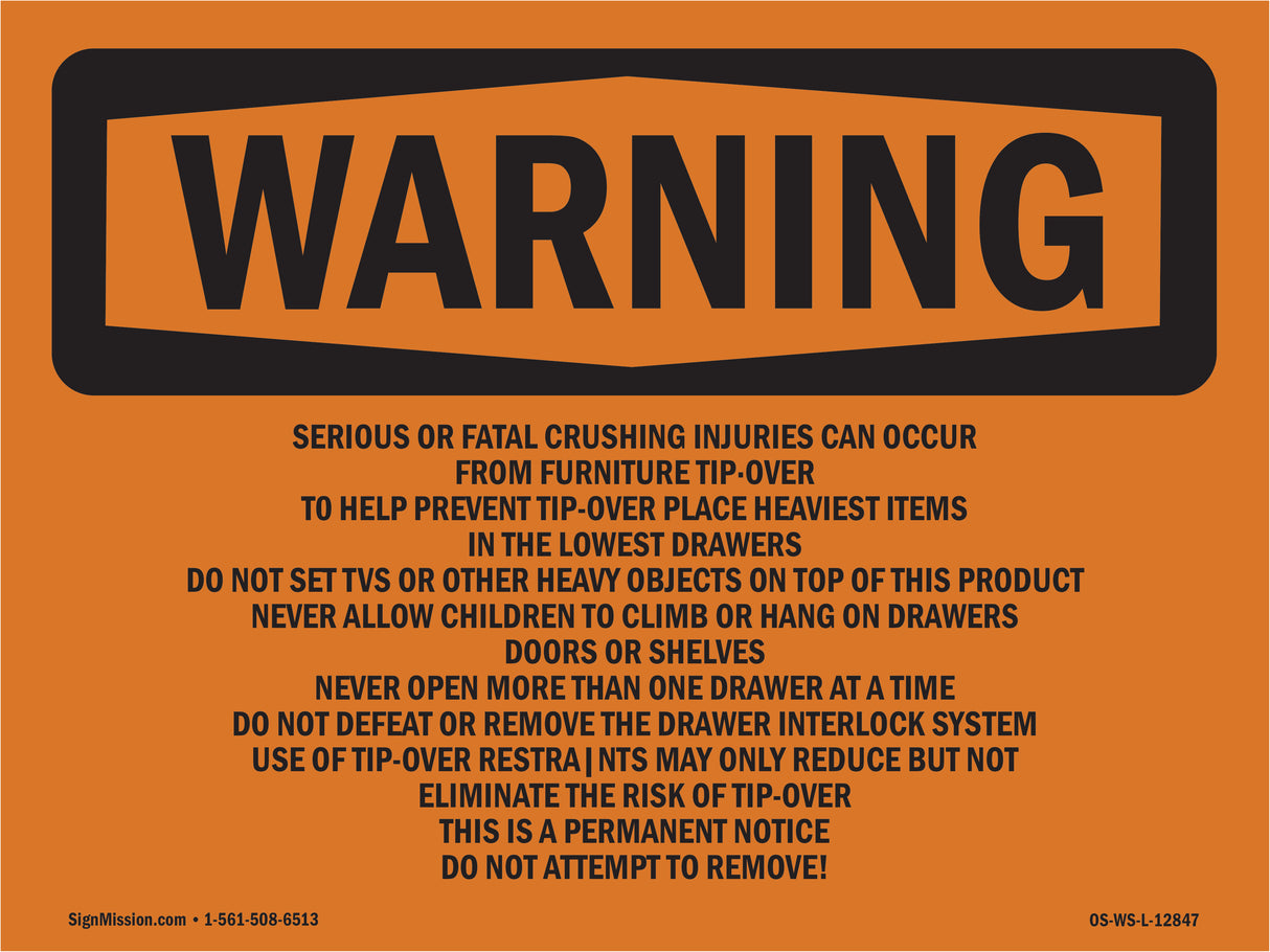 Tip-Over Hazard Do Not Attempt To Remove