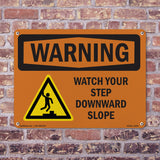 Watch Your Step Downward Slope With Symbol