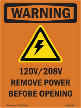 120V 208V Remove power before opening With Symbol