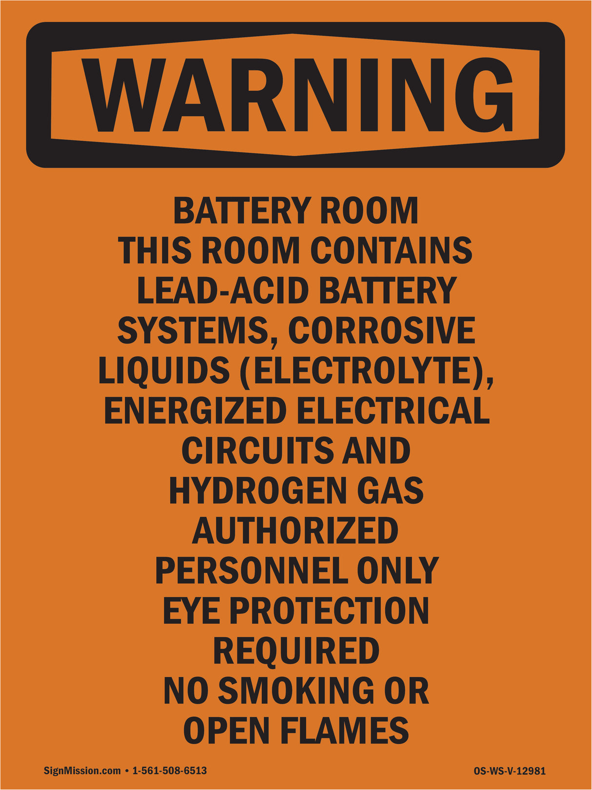 Battery Room This Room Contains Lead-Acid