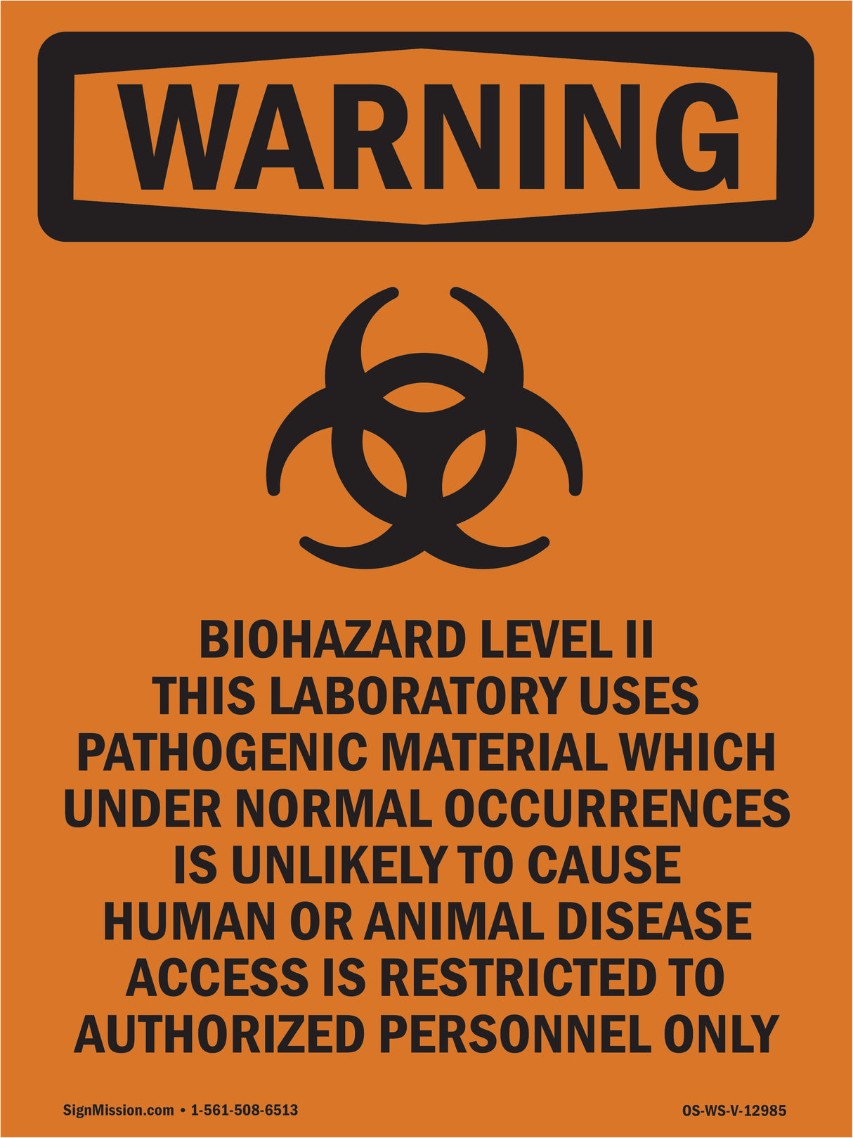 Biohazard Level II This Laboratory With Symbol