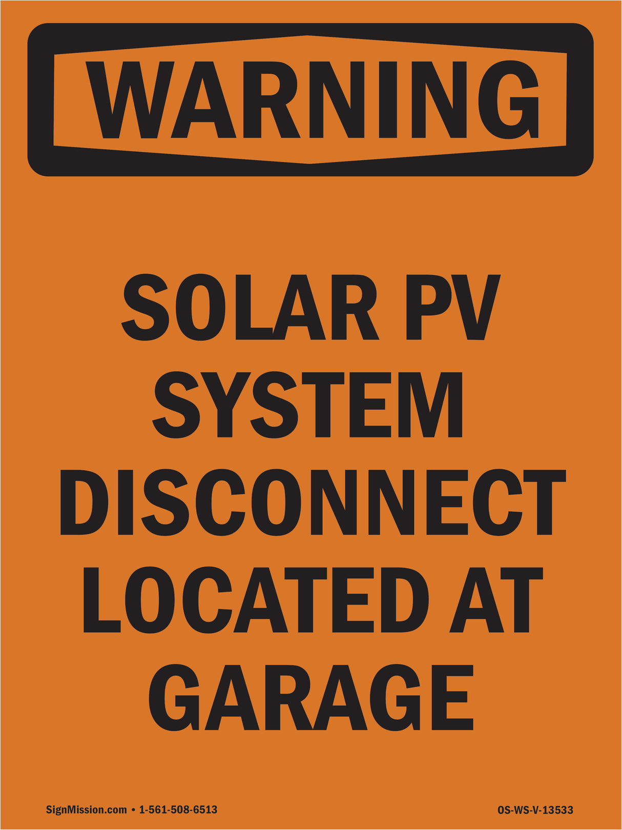 Solar PV System Disconnect Located At Garage