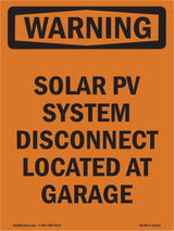 Solar PV System Disconnect Located At Garage