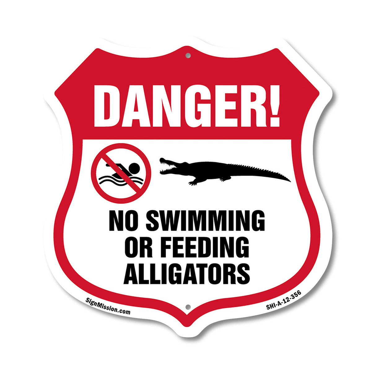 Alligator Warning Shield Sign Danger! No Swimming Or Feeding Alligators