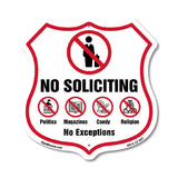 No Soliciting Shield Sign No Politics Magazines Candy Religion No Exceptions