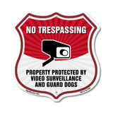 No Trespassing Shield Sign Property Protected By Video Surveillance And Guard Dogs