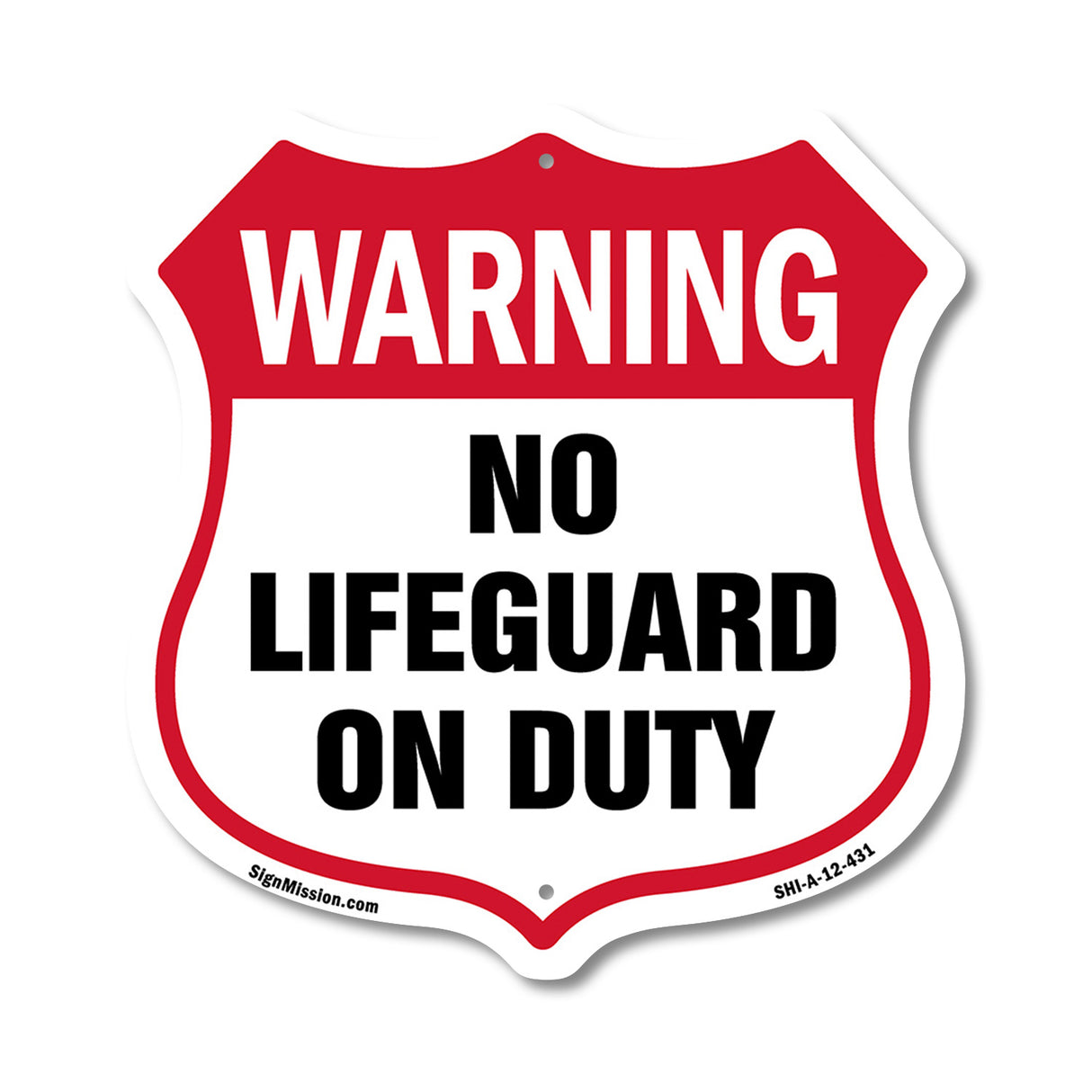 Pool Safety Shield Sign Warning No Lifeguard On Duty