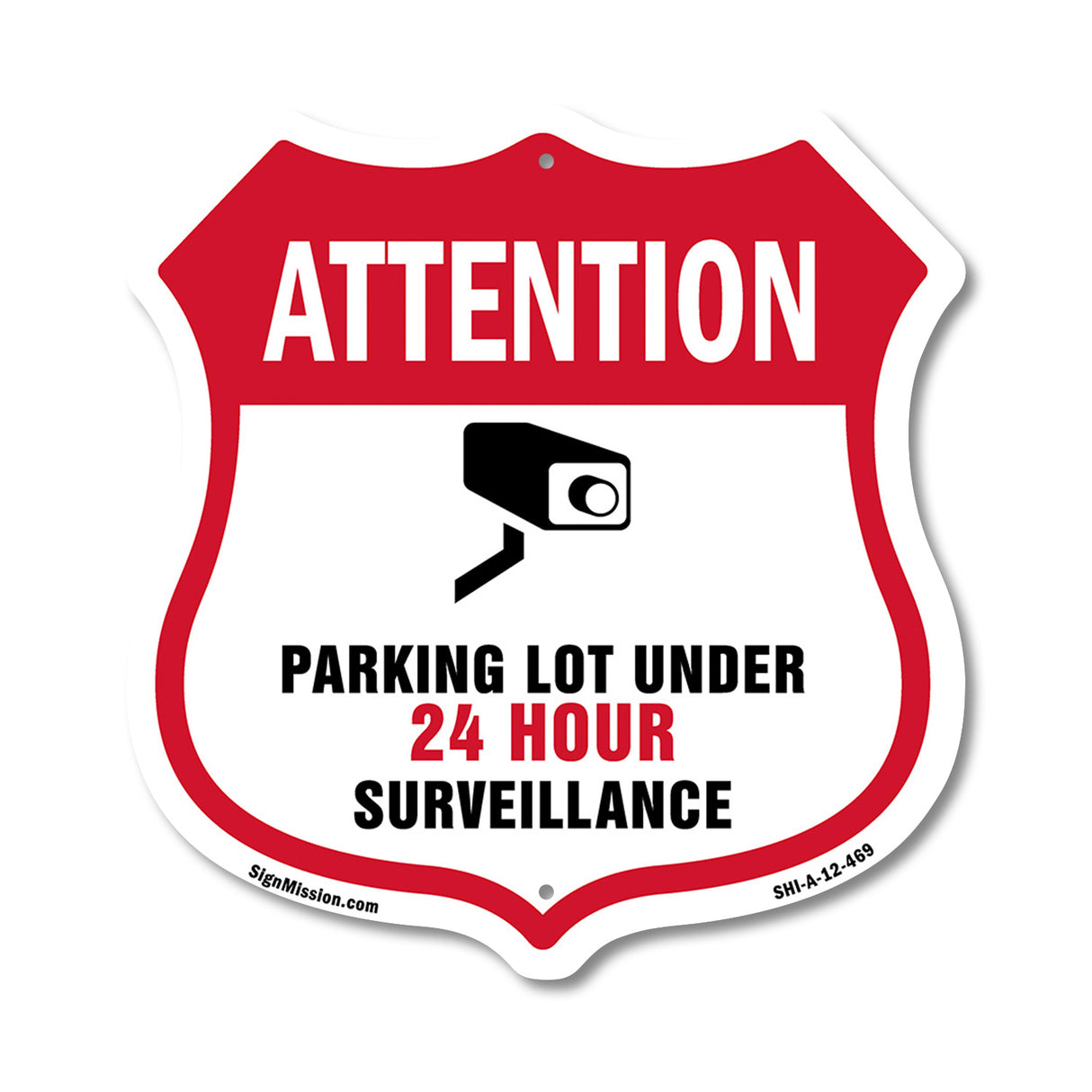 Video Surveillance Shield Sign Attention Parking Lot Under Video Surveillance