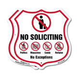 No Soliciting Shield Sign No Politics Magazines Candy Religion No Exceptions
