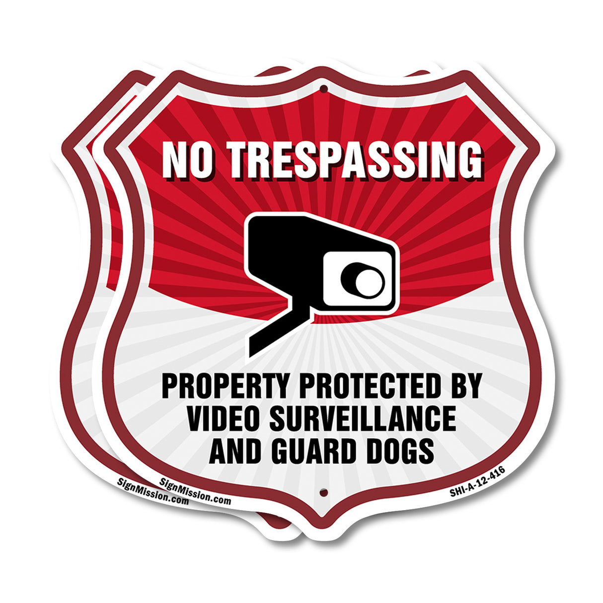 No Trespassing Shield Sign Property Protected By Video Surveillance And Guard Dogs