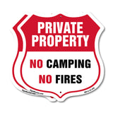 Private Property Shield Sign No Camping No Fires