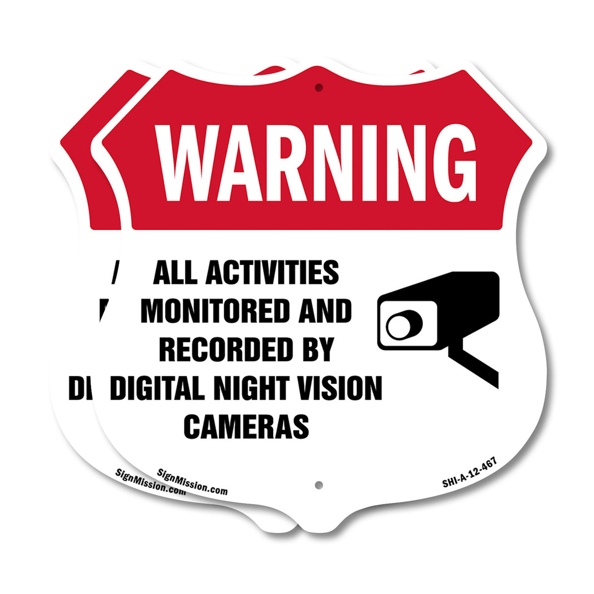 Video Surveillance Shield Label Set Warning All Activities Monitored And Recorded By Digital Night Vision Cameras