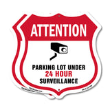 Video Surveillance Shield Sign Attention Parking Lot Under Video Surveillance