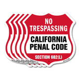 California No Trespassing Shield Sign California Penal Code Section 602(L)