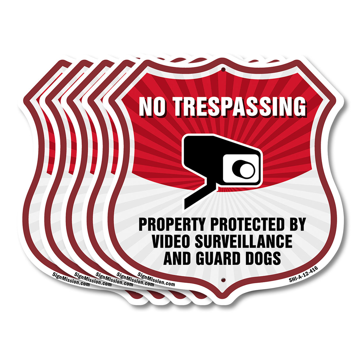 No Trespassing Shield Sign Property Protected By Video Surveillance And Guard Dogs