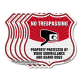 No Trespassing Shield Sign Property Protected By Video Surveillance And Guard Dogs