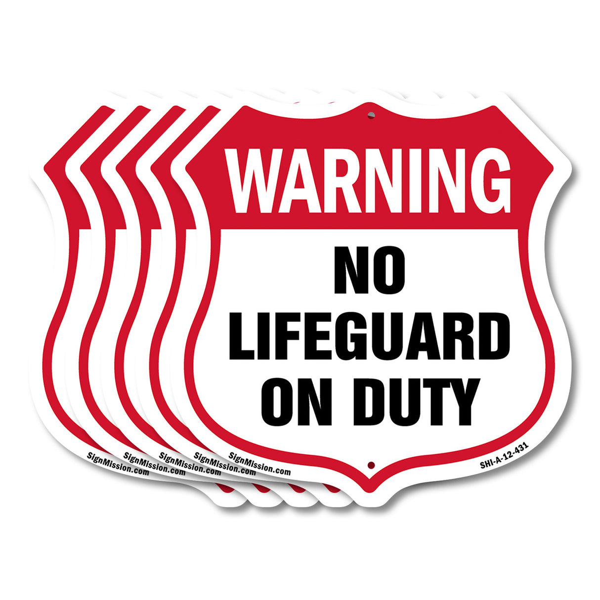 Pool Safety Shield Sign Warning No Lifeguard On Duty