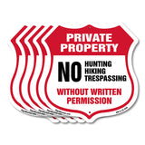Private Property Shield Sign No Hunting Hiking Trespassing Without Written Permission