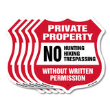 Private Property Shield Sign No Hunting Fishing Trespassing Without Written Permission