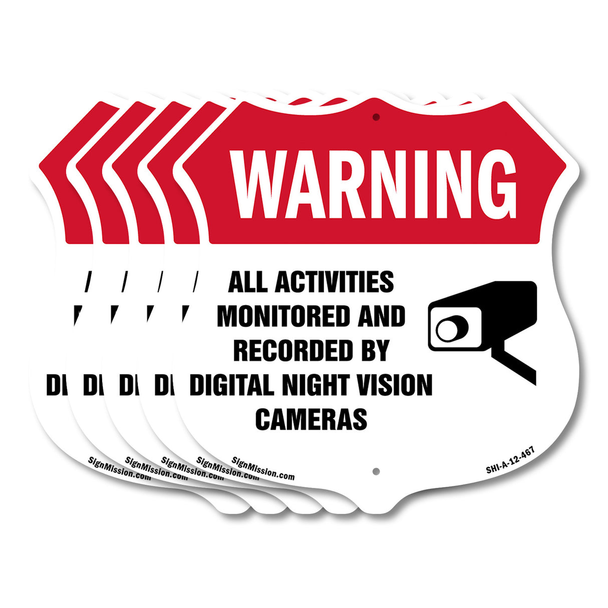 Video Surveillance Shield Label Set Warning All Activities Monitored And Recorded By Digital Night Vision Cameras