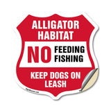 Alligator Warning Shield Sign Alligator Habitat No Feeding Fishing. Keep Dogs On Leash