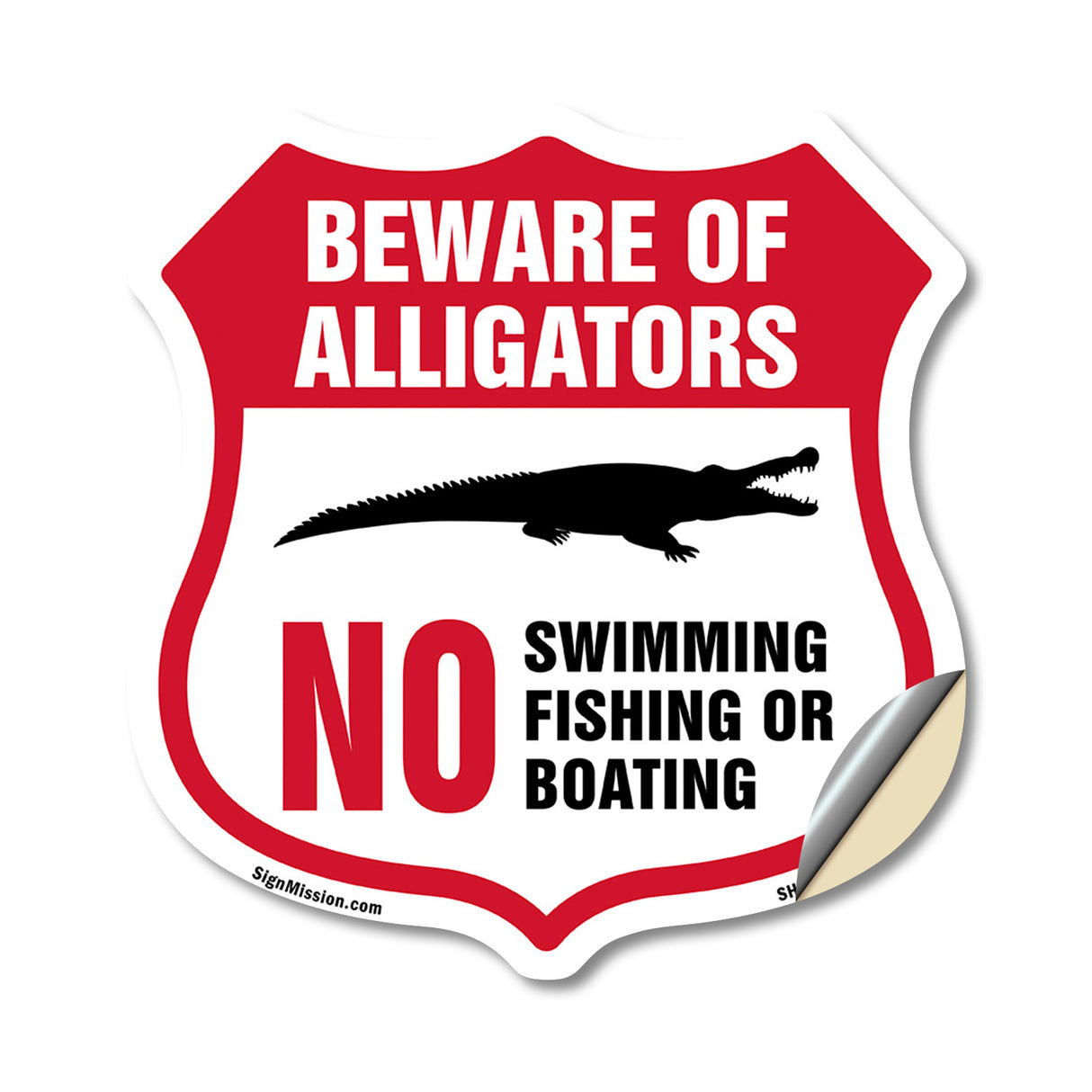 Alligator Warning Shield Sign Beware Of Alligators. No Swimming Fishing Or Boating