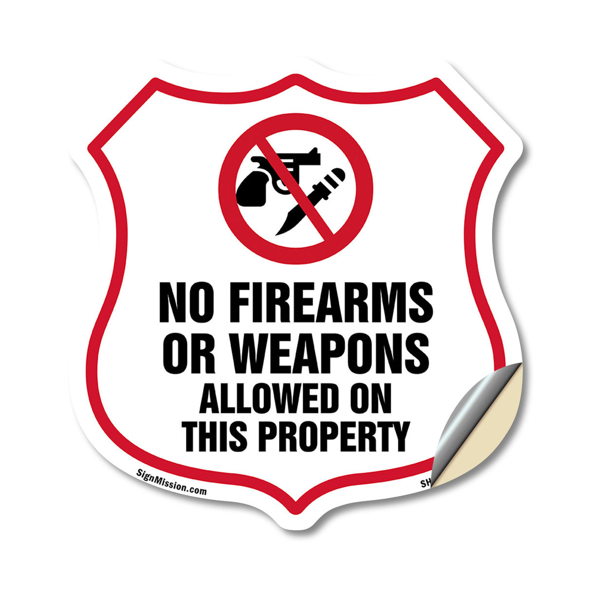 No Guns Shield Sign No Firearms Or Weapons Allowed On This Property