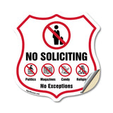 No Soliciting Shield Sign No Politics Magazines Candy Religion No Exceptions