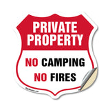 Private Property Shield Sign No Camping No Fires