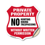 Private Property Shield Sign No Hunting Fishing Trespassing Without Written Permission