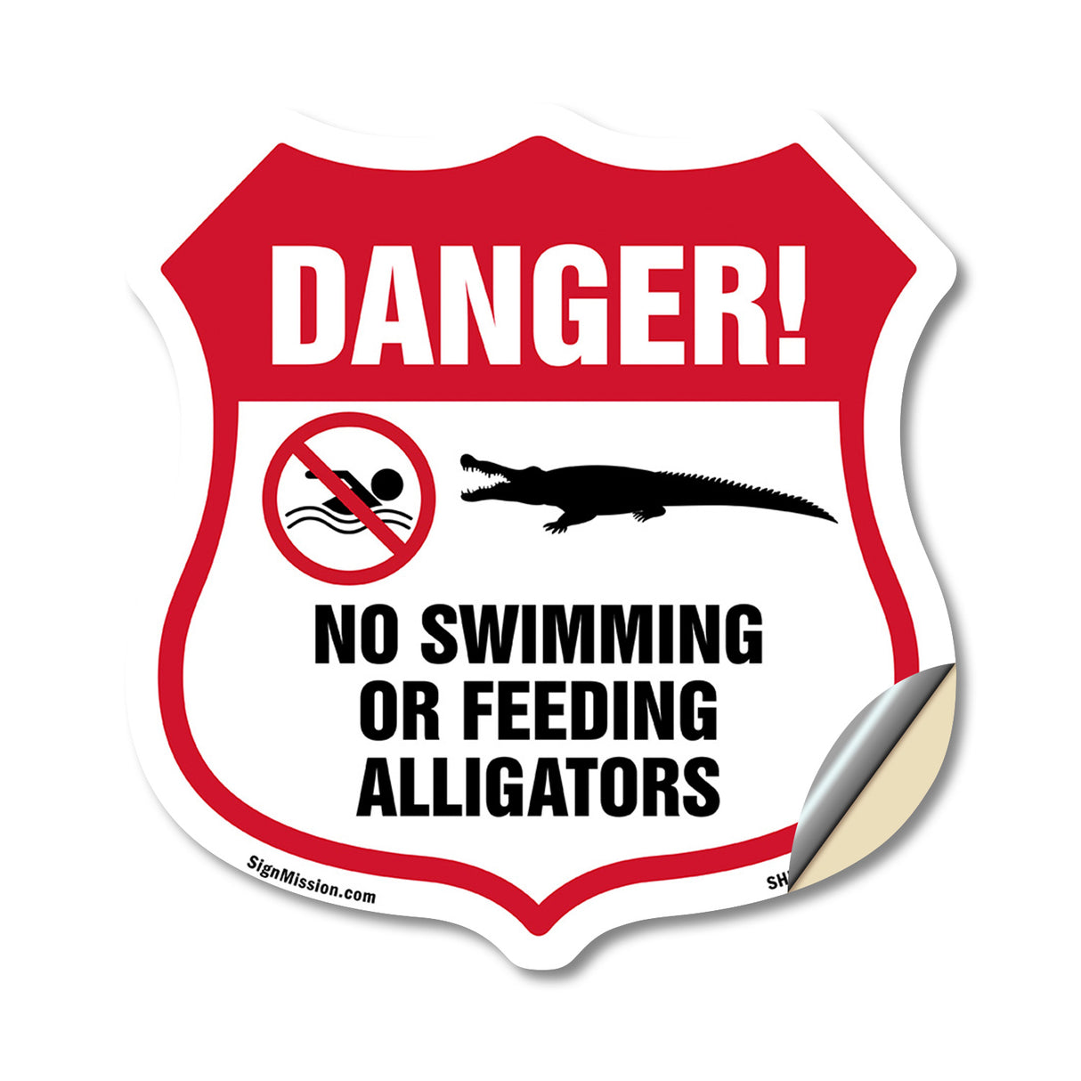 Alligator Warning Shield Sign Danger! No Swimming Or Feeding Alligators