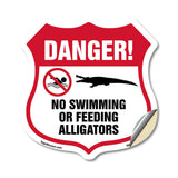 Alligator Warning Shield Sign Danger! No Swimming Or Feeding Alligators