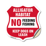 Alligator Warning Shield Sign Alligator Habitat No Feeding Fishing. Keep Dogs On Leash