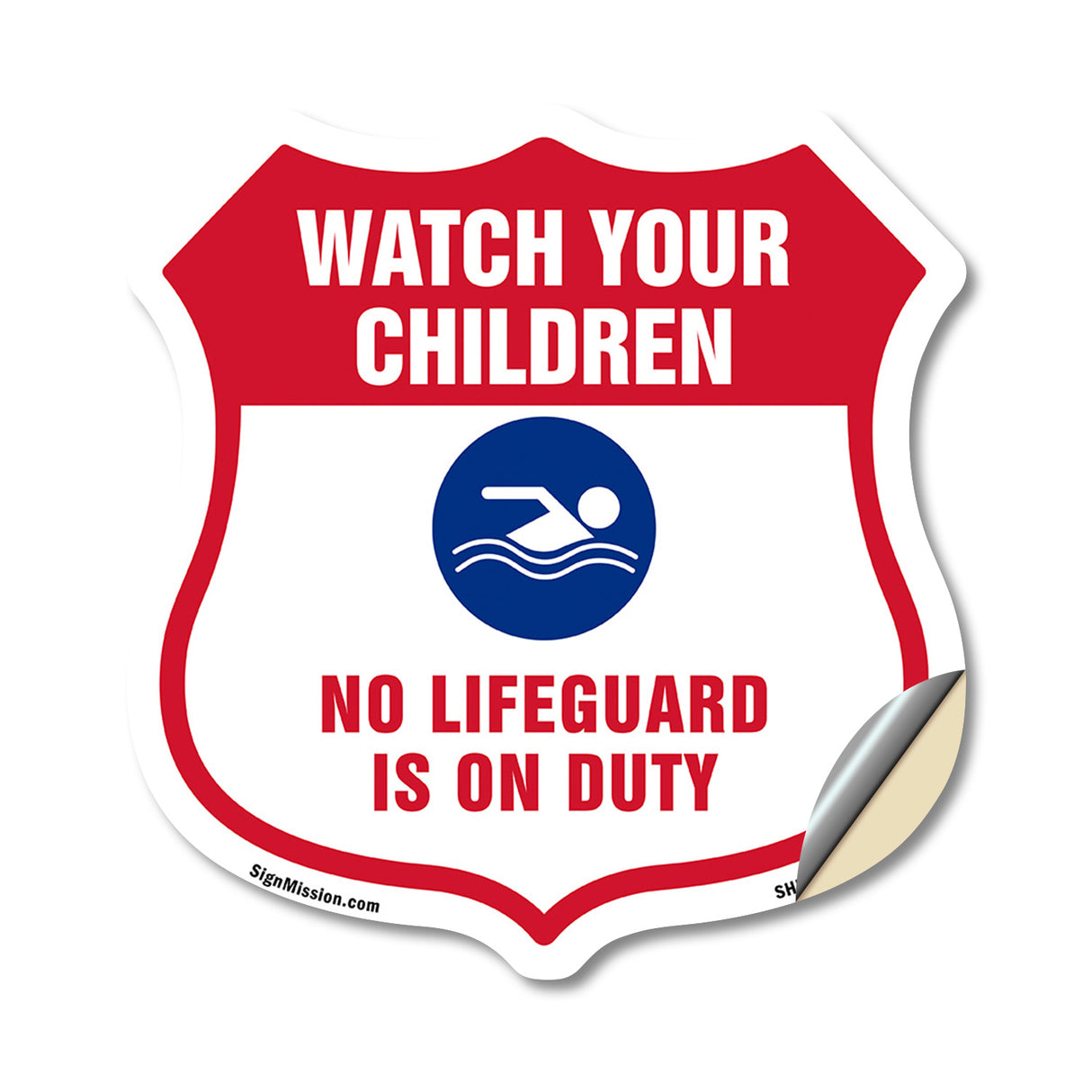 Pool Safety Shield Sign Attention Watch Your Children No Lifeguard On Duty