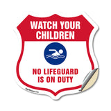 Pool Safety Shield Sign Attention Watch Your Children No Lifeguard On Duty