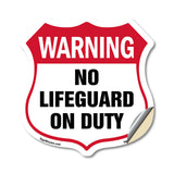 Pool Safety Shield Sign Warning No Lifeguard On Duty