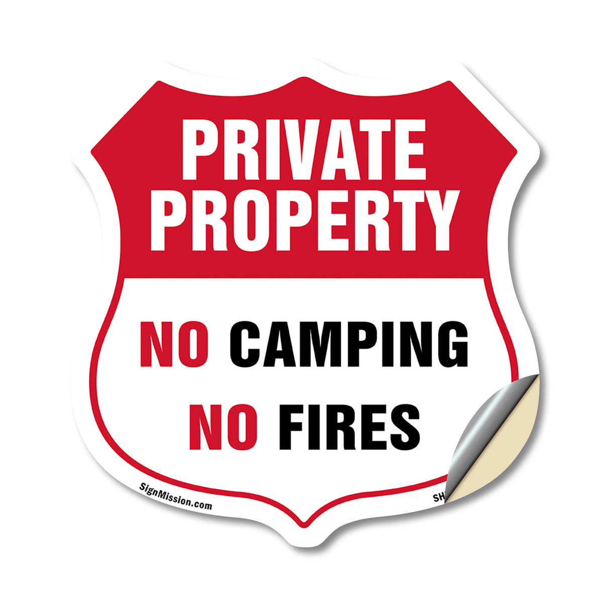 Private Property Shield Sign No Camping No Fires