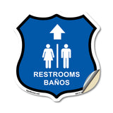 Restrooms Baños Up Arrow Bilingual English / Spanish